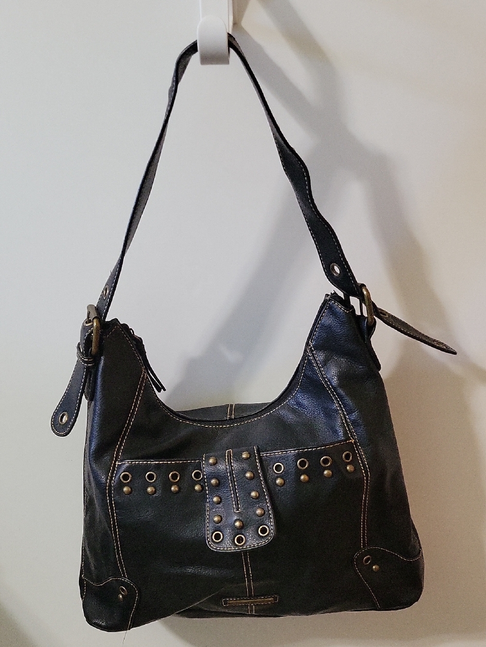 Black Studded Faux Leather Shoulder Bag